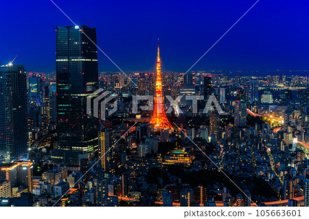 Tokyo, Minato Ward, Roppongi Hills Observatory at night, view from Tokyo City View 105663601