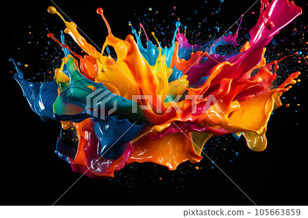 Colorful Paint Explosion on Black Background 105663859