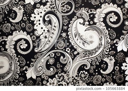 Black and White Paisley Pattern Background Black and White Paisley Pattern Background 105663884