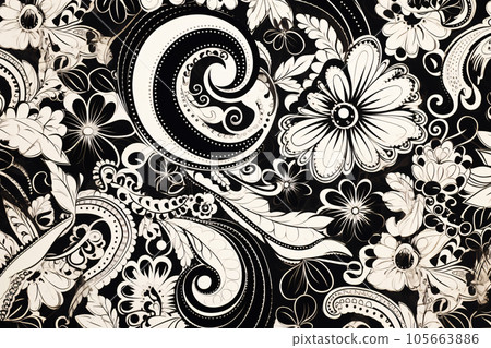 Black and White Paisley Pattern Background 105663886