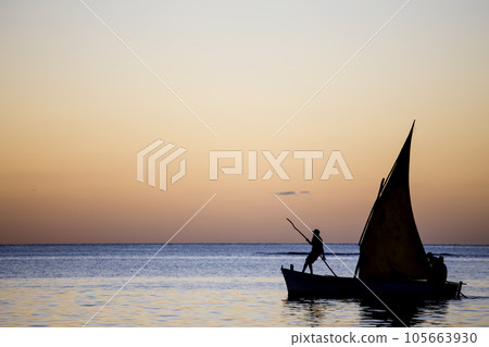 Boat on the lagoon in Mont-Choisy beach, Mauritius island, indian ocean. Boat on the lagoon in Mont-Choisy beach, Mauritius island, indian ocean. 105663930