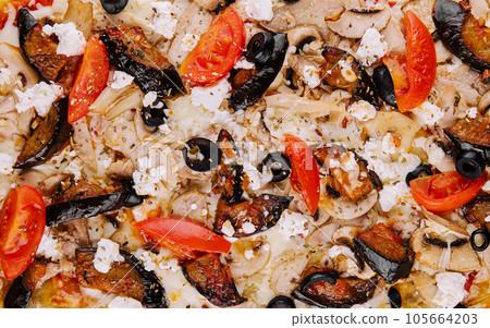baked italian pizza close up background baked italian pizza close up background 105664203