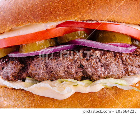 Tasty american grill burger close up 105664223