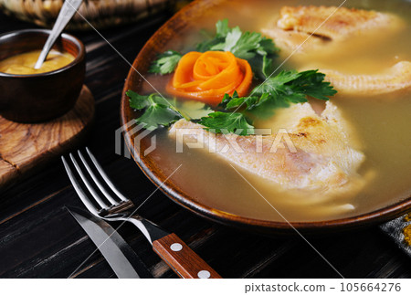 Aspic meat cold appetizers, ukrainian cuisine. 105664276