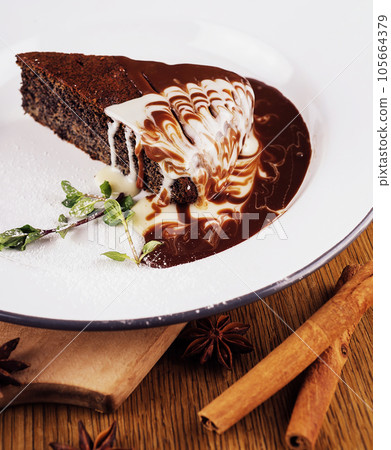 piece of chocolate brownie cake top view piece of chocolate brownie cake top view 105664379