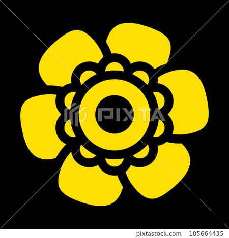 Golden Single Isolated Flat Vector Flower on Black Background. Golden Single Isolated Flat Vector Flower on Black Background. 105664435