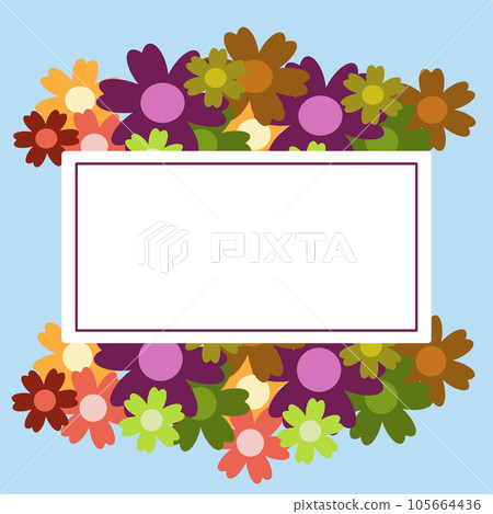 Colored simple flower bouquet on blue background. Frame with decoration. Colored simple flower bouquet on blue background. Frame with decoration. 105664436