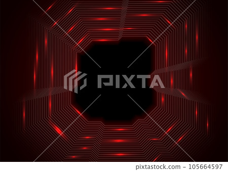 Glowing red neon circuit board lines tech background 105664597