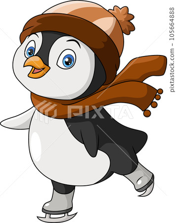Cute penguin cartoon ice skating on white background 105664888