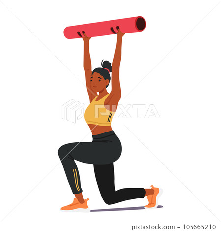 Woman Character doing Fitness Exercises or Pilates Training with Equipment, Targeting Different Muscle Groups 105665210