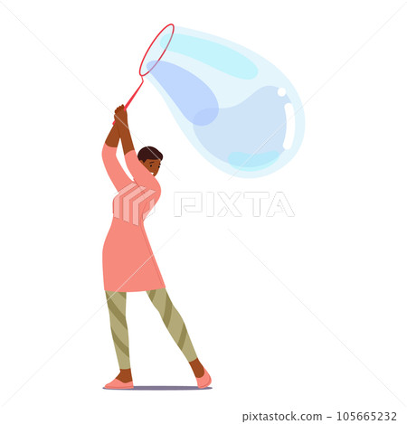 Woman Character Gracefully Entertains Audiences With A Captivating Soap Bubble Show, Creating Enchanting Bubbles 105665232