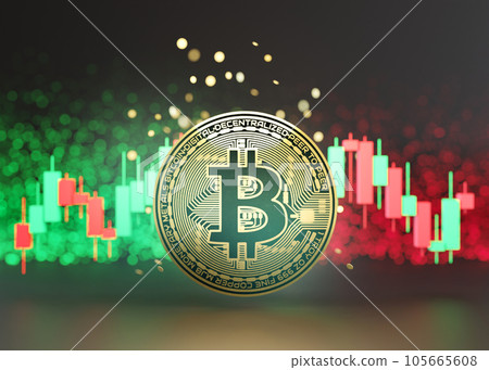 Crypto trading. Trade cryptocurrencies, digital currency. Bitcoin with traiding graph charts, candlesticks. Mining or block chain technology. Profit opportunity, investing. Online, network money. 3D. 105665608