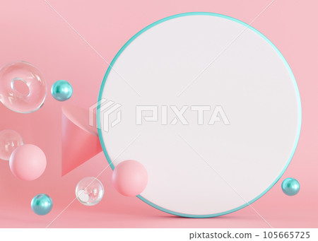 Pink background with 3d shapes and empty space for text. White, blank circle shape with copy space. Place here your advertising, announcement, logo. Pastel colors. 3D rendering. Pink background with 3d shapes and empty space for text. White, blank circle shape with copy space. Place here your advertising, announcement, logo. Pastel colors. 3D rendering. 105665725