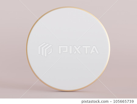 Simple, minimalist background with empty space for text. White, blank circle shape with copy space. Place here your advertising, announcement, logo. 3D rendering. 105665739