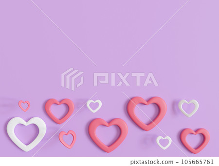 Purple background with hearts and copy space. Valentine's Day, Woman's, Mother's Day backdrop. Empty space for advertising text, invitation, logo. Postcard, greeting card design. Love symbol. 3D. Purple background with hearts and copy space. Valentine's Day, Woman's, Mother's Day backdrop. Empty space for advertising text, invitation, logo. Postcard, greeting card design. Love symbol. 3D. 105665761