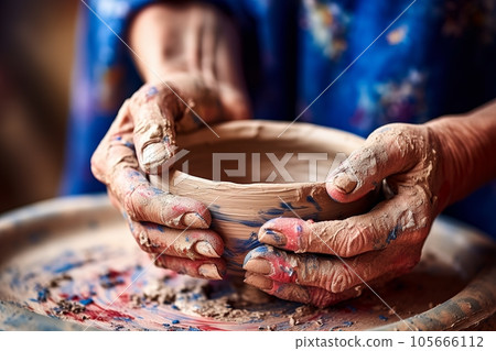 Woman is making a clay bowl Woman is making a clay bowl 105666112