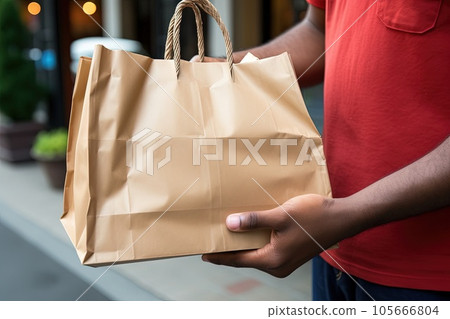 Close-up hands of an African American delivery man. 105666804
