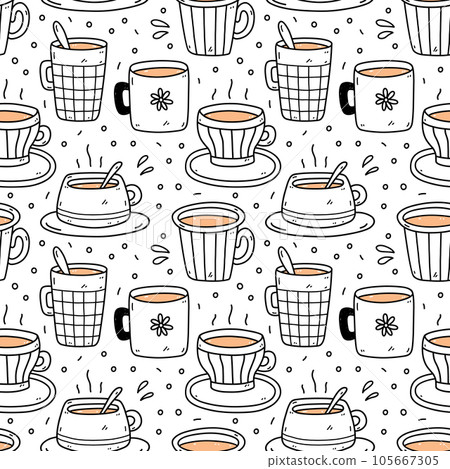 Seamless pattern with coffee and tea cups 105667305