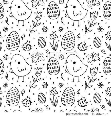 Cute seamless pattern with Easter eggs, chicks Cute seamless pattern with Easter eggs, chicks 105667306