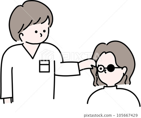 A line drawing of an orthoptist/nurse who tests eyesight at an ophthalmology clinic A line drawing of an orthoptist/nurse who tests eyesight at an ophthalmology clinic 105667429