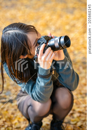 拍秋葉照片的女人 105668145