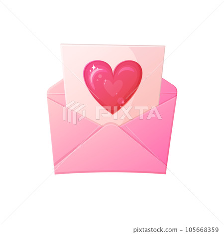 Love letter. Open envelope with lettern with heart. Vanentine day, romantic confession concept. Stock vector illustration in flat cartoon style isolated on white background. Love letter. Open envelope with lettern with heart. Vanentine day, romantic confession concept. Stock vector illustration in flat cartoon style isolated on white background. 105668359