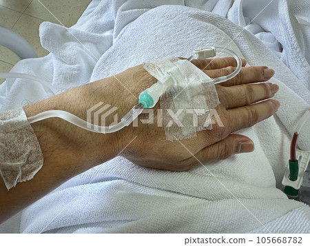 Intravenous injection on Patient's Hand Through Bloodstream 105668782