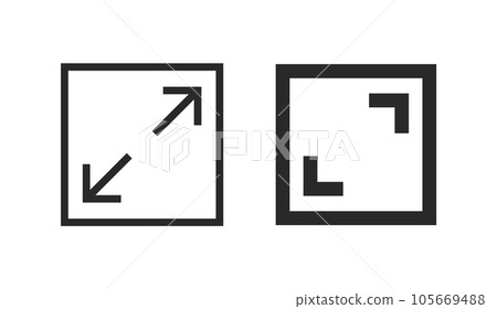 Fullscreen pictogram arrow size icon. Full screen bigger extend video wide web app maximize symbol Fullscreen pictogram arrow size icon. Full screen bigger extend video wide web app maximize symbol 105669488