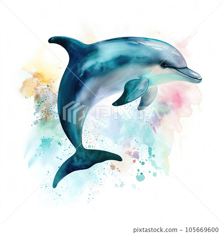 one dolphin with various watercolor. 105669600