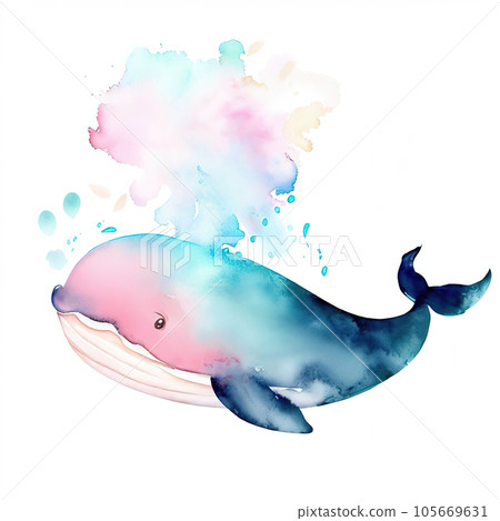 one whale with various watercolor. 105669631