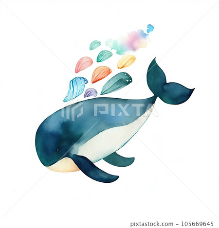 one whale with various watercolor. 105669645