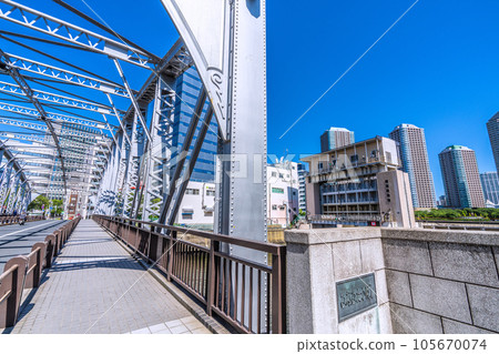 Cityscape of Tokyo, Japan View of Kameshima River Water Gate and Okawabata River City 21 from Minamitakahashi Bridge 105670074