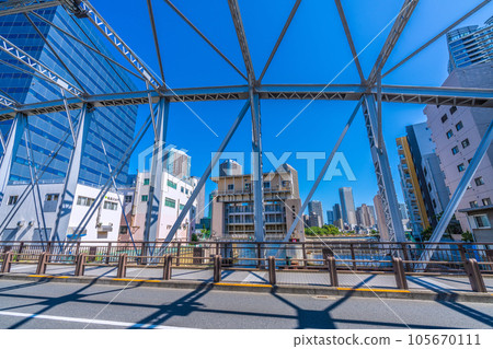 Cityscape of Tokyo, Japan View of Kameshima River Water Gate and Okawabata River City 21 from Minamitakahashi Bridge Cityscape of Tokyo, Japan View of Kameshima River Water Gate and Okawabata River City 21 from Minamitakahashi Bridge 105670111