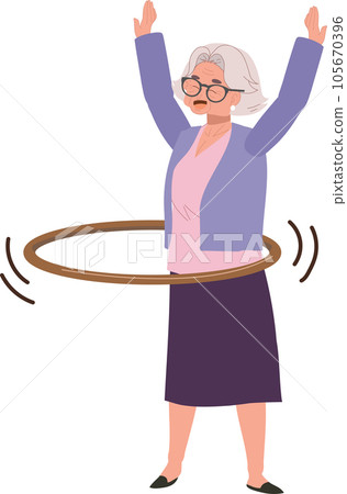Senior Lifestyle Enjoyment concept. Happy Elderly Woman with Hula Hoop. Granny Enjoying Fun Hula Hoop Game Senior Lifestyle Enjoyment concept. Happy Elderly Woman with Hula Hoop. Granny Enjoying Fun Hula Hoop Game 105670396