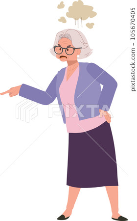 Angry Elderly Lady Voicing Complaints. Elderly Woman Expressing Anger and Frustration 105670405