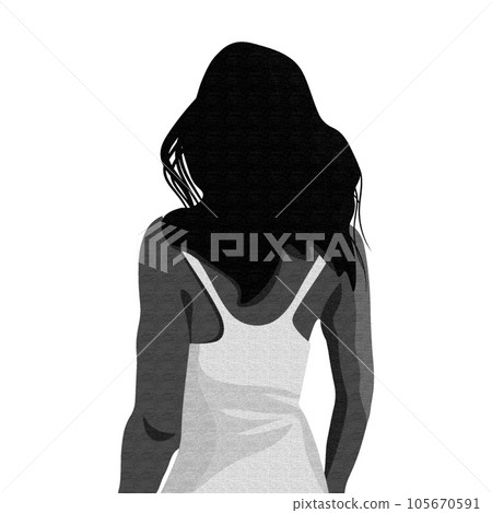 Vector illustration of a girl standing with her back in black and white Vector illustration of a girl standing with her back in black and white 105670591