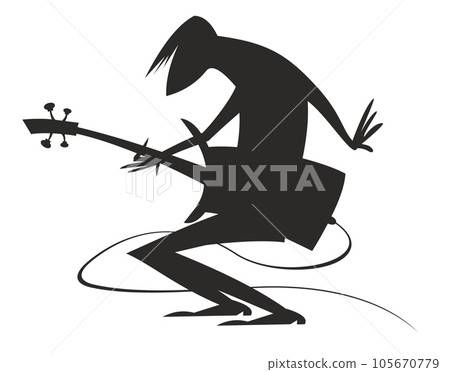 Musician playing guitar. Original silhouette. Musician playing guitar with inspiration. Black silhouette on white background Musician playing guitar. Original silhouette. Musician playing guitar with inspiration. Black silhouette on white background 105670779