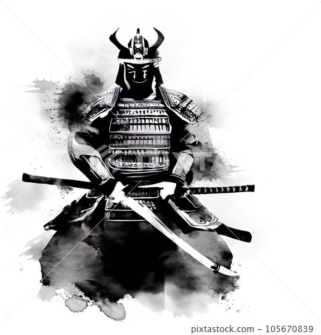samurai in black and white watercolor style samurai in black and white watercolor style 105670839
