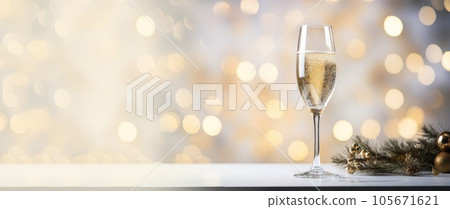 Light banner of festive glass of champagne on bokeh background Light banner of festive glass of champagne on bokeh background 105671621
