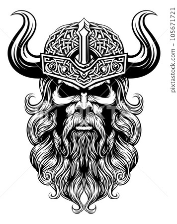 Viking Warrior Man Strong Mascot Face in Helmet 105671721