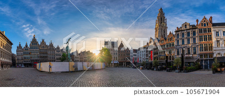 Antwerp Belgium, sunrise panorama city skyline at Grote Markt (Large Market) Square 105671904