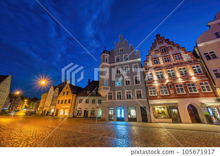 Landshut Germany, night city skyline at Old Town Altstadt street 105671917