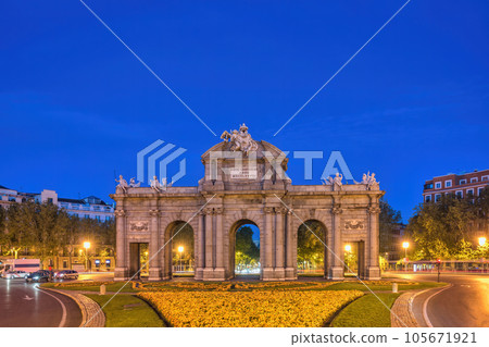 Madrid Spain, night city skyline at Puerta de Alcala 105671921