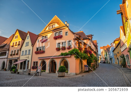 Rothenburg ob der Tauber Germany, city skyline with colorful house the Town on Romantic Road of Germany 105671939