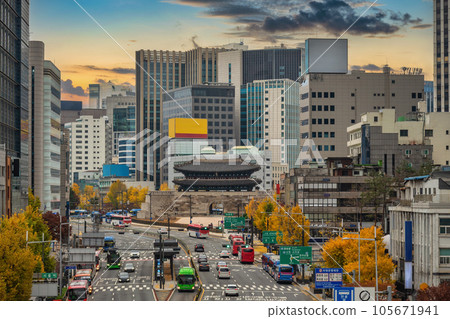 Seoul South Korea, city skyline at Namdaemun Gate (Sungnyemun) in autumn Seoul South Korea, city skyline at Namdaemun Gate (Sungnyemun) in autumn 105671941