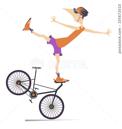 Biker cycling bicycle sport. Cycling bicycle extreme high jump. Cyclist man making a trick on the bike Biker cycling bicycle sport. Cycling bicycle extreme high jump. Cyclist man making a trick on the bike 105672010
