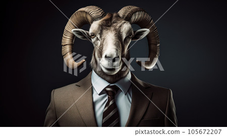 Argali head portrait wearing suit on isolated background Argali head portrait wearing suit on isolated background 105672207