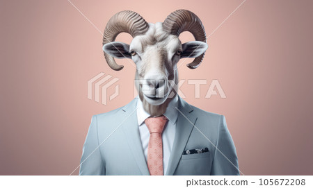 Argali head portrait wearing business suit on isolated pastel background Argali head portrait wearing business suit on isolated pastel background 105672208