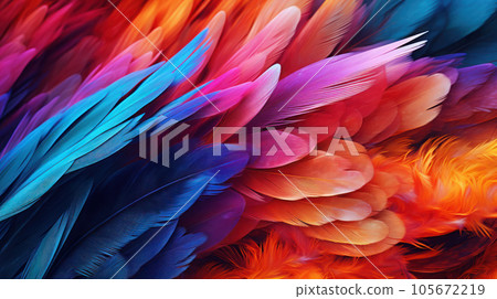 The beautiful colorful feather bird texture background in the futurism 105672219