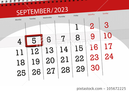 Calendar 2023, deadline, day, month, page, organizer, date, September, tuesday, number 5 Calendar 2023, deadline, day, month, page, organizer, date, September, tuesday, number 5 105672225